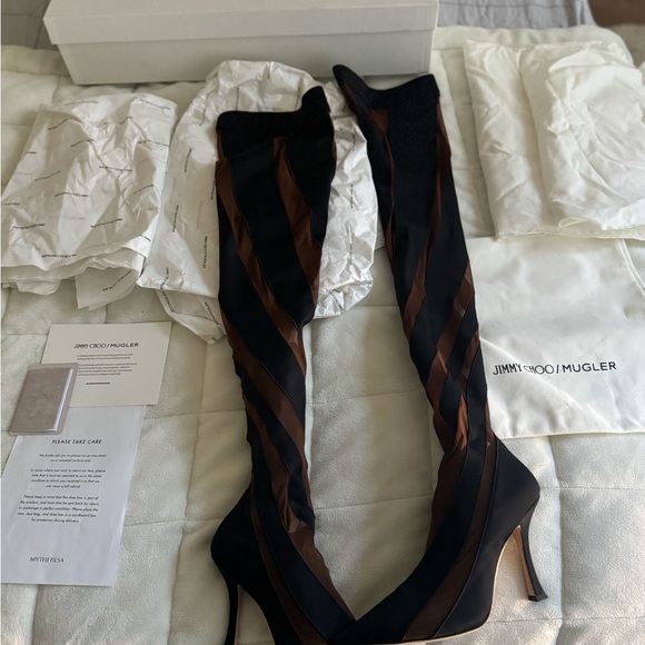 Jimmy Choo x Mugler Black and Brown Heeled Boots - Picture 1 of 5
